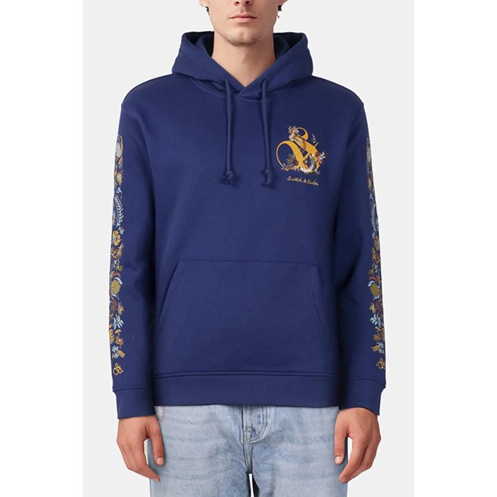 NWT Scotch & Soda Relaxed Fit Graphic Fleece Hoodie Evening Skies Blue Sz L